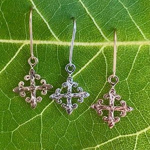 Hawaiian Fleur De Lys Cross Earrings