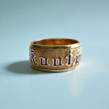 Load image into Gallery viewer, Raised Old English &amp; Plumeria 10mm Enamel &quot;Kuuipo&quot; Ring in 14K Yellow Gold
