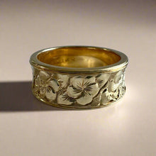 Load image into Gallery viewer, Hawaiian Plumeria with leaves Plumeria Concave 8mm Ring 
