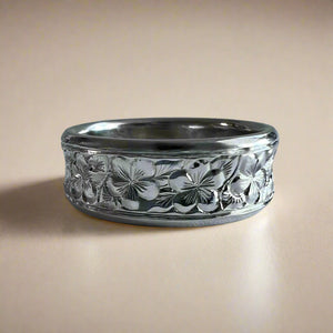 Hawaiian Plumeria with leaves Plumeria Concave 8mm Ring 