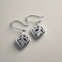 Load image into Gallery viewer, Medium Quilt Old English Dangle Earrings in 14K White Gold 
