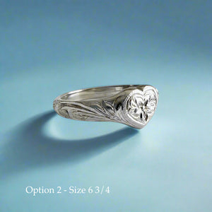 Hawaiian Heart Ring with Old English & Flower engraving