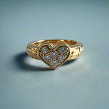 Load image into Gallery viewer, Valentine Diamond Heart Ring with Maile in 14K Yellow Gold
