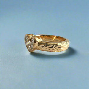 Valentine Diamond Heart Ring with Shiny Maile in 14K Yellow Gold