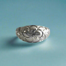 Load image into Gallery viewer, Hawaiian Dome Ring with Plumeria &amp; Maile in 14K White Gold
