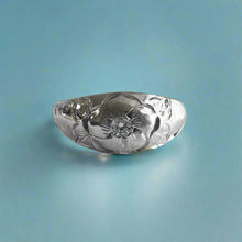 Load image into Gallery viewer, Hawaiian Dome Ring with Plumeria, Diamond &amp; Old English in 14K White Gold
