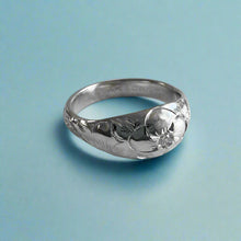 Load image into Gallery viewer, Hawaiian Dome Ring with Plumeria, Diamond &amp; Old English in 14K White Gold
