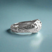 Load image into Gallery viewer, Hawaiian Dome Ring with Plumeria, Diamond &amp; Old English in 14K White Gold
