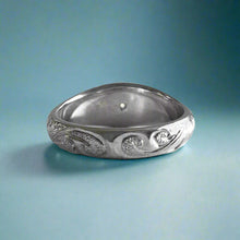 Load image into Gallery viewer, Hawaiian Dome Ring with Plumeria, Diamond &amp; Old English in 14K White Gold
