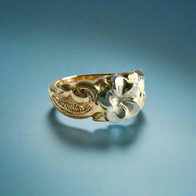 Load image into Gallery viewer, Two-tone Something Romantic Hawaiian Flower Ring in 14K White &amp; Yellow Gold
