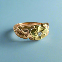 Load image into Gallery viewer, Two-tone Something Romantic Hawaiian Flower Ring with Diamond in 14K Green &amp; Pink Gold
