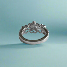 Load image into Gallery viewer, Scalloped Three Plumeria with Ridge Hawaiian Flower Ring in 14K White Gold
