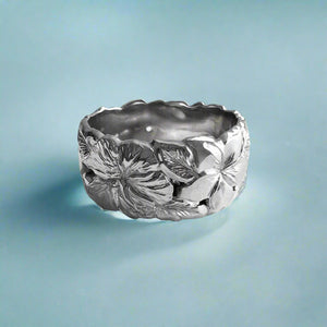 Pukalani Filigree 10mm Hawaiian Flower Ring in 14K White Gold