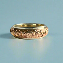 Load image into Gallery viewer, Two-Tone Old English &amp; Plumeria 6mm Ring in 14K White &amp; Pink Gold
