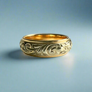 Two-Tone Old English & Hibiscus 6mm Ring in 14K Yellow & White Gold