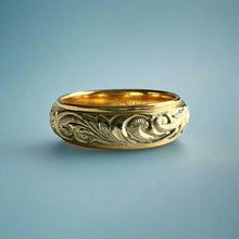 Load image into Gallery viewer, Two-Tone Old English &amp; Hibiscus 6mm Ring in 14K Yellow &amp; White Gold
