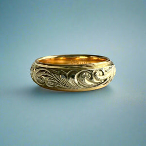 Two-Tone Old English & Hibiscus 6mm Ring in 14K Yellow & White Gold