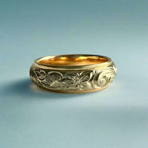 Two-Tone Old English & Hibiscus 6mm Ring in 14K Yellow & White Gold
