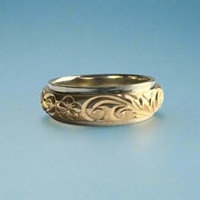 Load image into Gallery viewer, Two-Tone Old English &amp; Plumeria 6mm Ring in 14K White &amp; Yellow Gold

