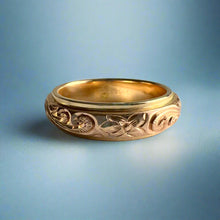 Load image into Gallery viewer, Two-Tone Old English &amp; Hibiscus 6mm Ring in 14K Yellow &amp; Pink Gold
