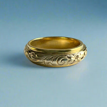 Load image into Gallery viewer, Two-Tone Old English, Hibiscus &amp; Plumeria 6mm Ring in 18K Yellow &amp; White Gold
