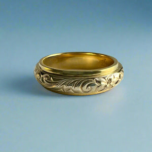 Two-Tone Old English, Hibiscus & Plumeria 6mm Ring in 18K Yellow & White Gold