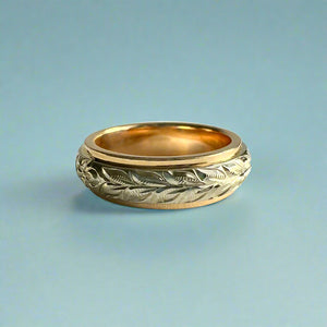 Two-Tone Maile & Hibiscus 6mm Ring in 14K Yellow & White Gold