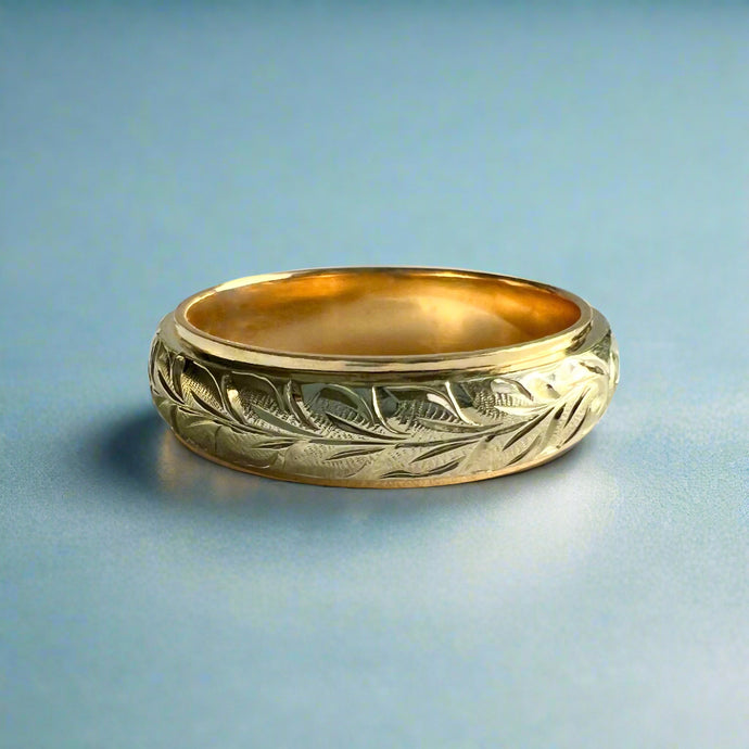 Two-Tone Maile 6mm Ring in 14K Yellow & White Gold