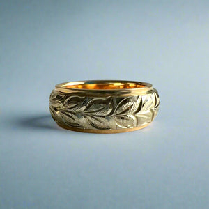 Two-Tone Maile 8mm Ring in 14K Yellow & White Gold