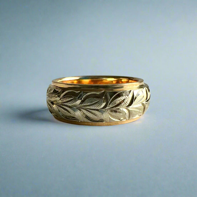 Two-Tone Maile 8mm Ring in 14K Yellow & White Gold