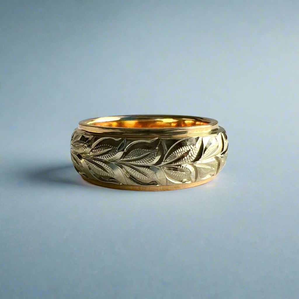 Two-Tone Maile 8mm Ring in 14K Yellow & White Gold