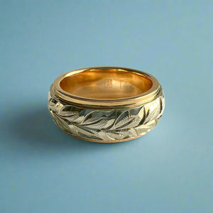 Two-Tone Maile 8mm Ring in 14K Yellow & White Gold