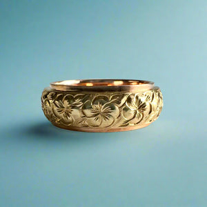 Two-Tone Plumeria with Leaves 8mm Ring in 14K Pink & Yellow Gold Size 8 1/8