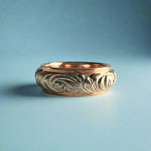 Load image into Gallery viewer, Two-Tone Scalloped Top Old English 6mm Hawaiian Ring in 14K Pink &amp; White Gold
