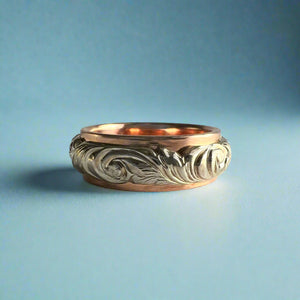 Two-Tone Scalloped Top Old English 6mm Hawaiian Ring in 14K Pink & White Gold