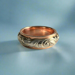 Two-Tone Scalloped Top Old English 6mm Hawaiian Ring in 14K Pink & White Gold