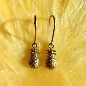 Hawaiian Pineapple Dangle Earrings in 14K Yellow, White, Pink or Green Gold