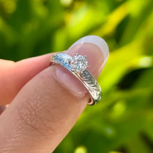 Load image into Gallery viewer, Shiny Old English Solitaire 4mm Ring with Cubic Zirconia in 14K White Gold in size 6
