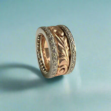 Load image into Gallery viewer, Two-Tone Diamond Border Old English 9mm Ring in 14K Pink &amp; White Gold
