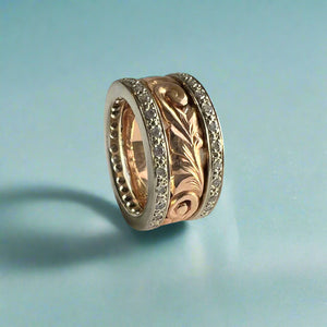 Two-Tone Diamond Border Old English 9mm Ring in 14K Pink & White Gold