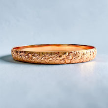 Load image into Gallery viewer, Hibiscus &amp; Plumeria with Leaves 8mm Bangle Bracelet in 14K Pink Gold in size 7 5/8
