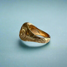 Load image into Gallery viewer, Large Round Old English Signet Ring with Initial &quot;K&quot; in 14K Yellow Gold
