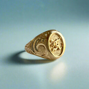 Small Signet with Raised Initial "K" in 14K Yellow Gold