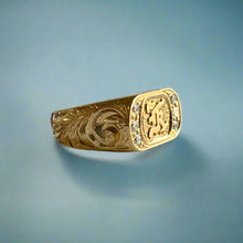 Load image into Gallery viewer, Oval Old English Signet Ring with Raised Initial &quot;K&quot; &amp; Diamonds in 14K Yellow Gold
