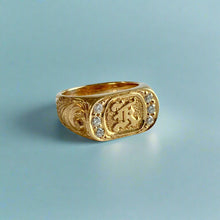 Load image into Gallery viewer, Oval Old English Signet Ring with Raised Initial &quot;K&quot; &amp; Diamonds in 14K Yellow Gold
