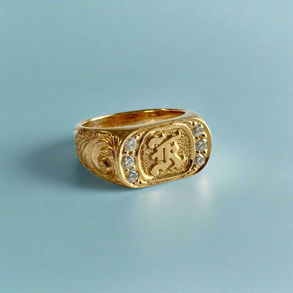 Oval Old English Signet Ring with Raised Initial 