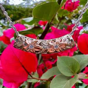 Two-Tone Plumeria Lei Pendant with Diamonds in 14K White & Pink Gold