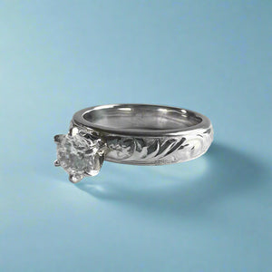 Shiny Old English Solitaire 4mm Ring with Cubic Zirconia in 14K White Gold in size 6