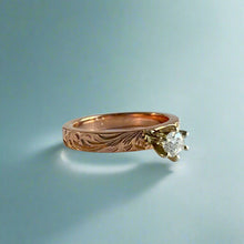 Load image into Gallery viewer, Kaimana Kula Old English &amp; Hibiscus 3mm Solitaire Ring with Diamond in 14K Pink Gold in size 4 3/4

