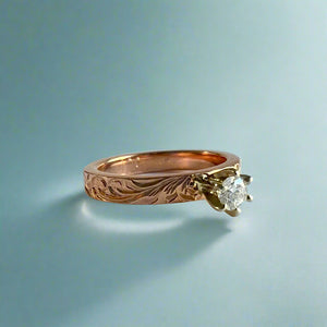 Kaimana Kula Old English & Hibiscus 3mm Solitaire Ring with Diamond in 14K Pink Gold in size 4 3/4